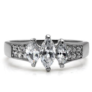 TK061 - High polished (no plating) Stainless Steel Ring with AAA Grade CZ  in Clear