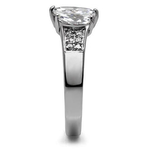 TK061 - High polished (no plating) Stainless Steel Ring with AAA Grade CZ  in Clear