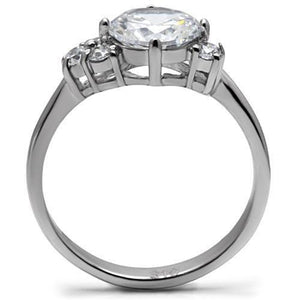 TK062 - High polished (no plating) Stainless Steel Ring with AAA Grade CZ  in Clear