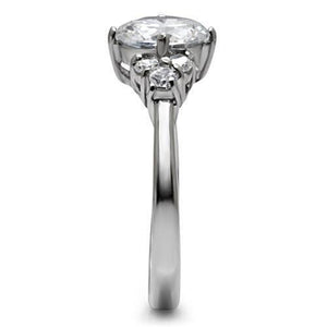 TK062 - High polished (no plating) Stainless Steel Ring with AAA Grade CZ  in Clear