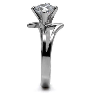 TK063 - High polished (no plating) Stainless Steel Ring with AAA Grade CZ  in Clear