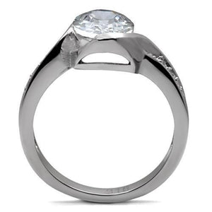 TK064 - High polished (no plating) Stainless Steel Ring with AAA Grade CZ  in Clear