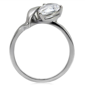 TK067 - High polished (no plating) Stainless Steel Ring with AAA Grade CZ  in Clear