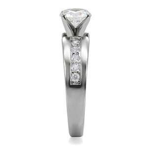 TK068 - High polished (no plating) Stainless Steel Ring with AAA Grade CZ  in Clear