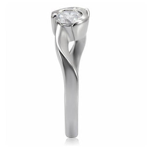 TK072 - High polished (no plating) Stainless Steel Ring with AAA Grade CZ  in Clear