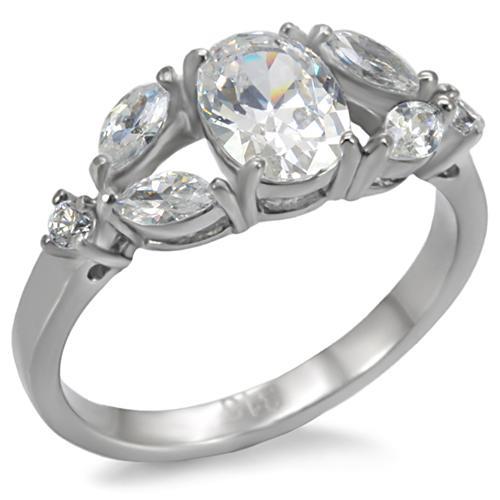 TK073 - High polished (no plating) Stainless Steel Ring with AAA Grade CZ  in Clear