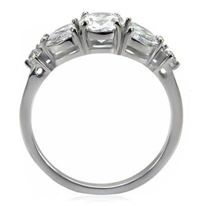 TK073 - High polished (no plating) Stainless Steel Ring with AAA Grade CZ  in Clear