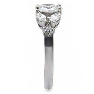 TK073 - High polished (no plating) Stainless Steel Ring with AAA Grade CZ  in Clear