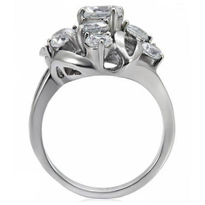 TK074 - High polished (no plating) Stainless Steel Ring with AAA Grade CZ  in Clear