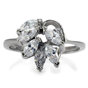 TK075 - High polished (no plating) Stainless Steel Ring with AAA Grade CZ  in Clear