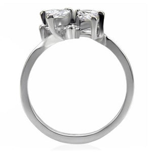 TK075 - High polished (no plating) Stainless Steel Ring with AAA Grade CZ  in Clear