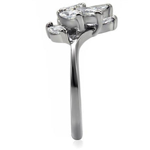 TK075 - High polished (no plating) Stainless Steel Ring with AAA Grade CZ  in Clear