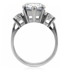 TK076 - High polished (no plating) Stainless Steel Ring with AAA Grade CZ  in Clear