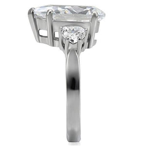 TK076 - High polished (no plating) Stainless Steel Ring with AAA Grade CZ  in Clear