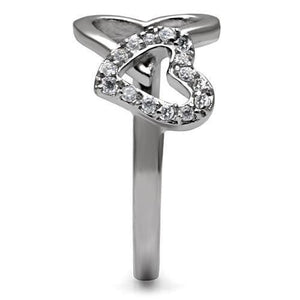 TK077 - High polished (no plating) Stainless Steel Ring with AAA Grade CZ  in Clear