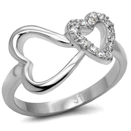 TK077 - High polished (no plating) Stainless Steel Ring with AAA Grade CZ  in Clear