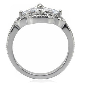 TK078 - High polished (no plating) Stainless Steel Ring with AAA Grade CZ  in Clear