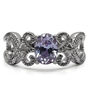 TK079 - High polished (no plating) Stainless Steel Ring with AAA Grade CZ  in Light Amethyst