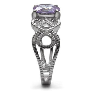 TK079 - High polished (no plating) Stainless Steel Ring with AAA Grade CZ  in Light Amethyst