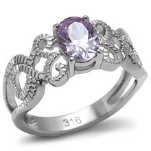 Load image into Gallery viewer, TK079 - High polished (no plating) Stainless Steel Ring with AAA Grade CZ  in Light Amethyst