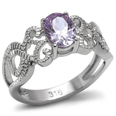 TK079 - High polished (no plating) Stainless Steel Ring with AAA Grade CZ  in Light Amethyst