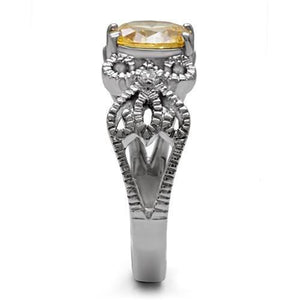 TK080 - High polished (no plating) Stainless Steel Ring with AAA Grade CZ  in Champagne