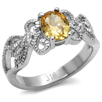 TK080 - High polished (no plating) Stainless Steel Ring with AAA Grade CZ  in Champagne