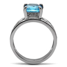 Load image into Gallery viewer, TK081 - High polished (no plating) Stainless Steel Ring with Synthetic Synthetic Glass in Sea Blue