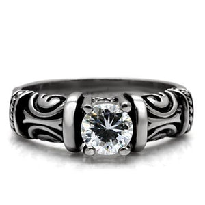 TK082 - High polished (no plating) Stainless Steel Ring with AAA Grade CZ  in Clear