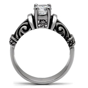 TK082 - High polished (no plating) Stainless Steel Ring with AAA Grade CZ  in Clear