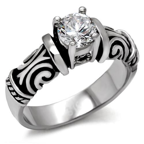 TK082 - High polished (no plating) Stainless Steel Ring with AAA Grade CZ  in Clear