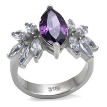 Load image into Gallery viewer, TK085 - High polished (no plating) Stainless Steel Ring with AAA Grade CZ  in Amethyst