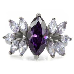 TK085 - High polished (no plating) Stainless Steel Ring with AAA Grade CZ  in Amethyst