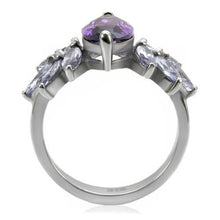 Load image into Gallery viewer, TK085 - High polished (no plating) Stainless Steel Ring with AAA Grade CZ  in Amethyst