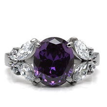 Load image into Gallery viewer, TK086 - High polished (no plating) Stainless Steel Ring with AAA Grade CZ  in Amethyst