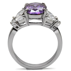 TK086 - High polished (no plating) Stainless Steel Ring with AAA Grade CZ  in Amethyst