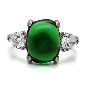 TK087 - High polished (no plating) Stainless Steel Ring with Synthetic Synthetic Glass in Emerald