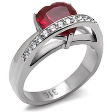 Load image into Gallery viewer, TK089 - High polished (no plating) Stainless Steel Ring with AAA Grade CZ  in Ruby