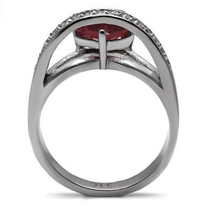 TK089 - High polished (no plating) Stainless Steel Ring with AAA Grade CZ  in Ruby