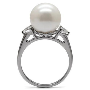 TK090 - High polished (no plating) Stainless Steel Ring with Synthetic Pearl in Aurora Borealis (Rainbow Effect)