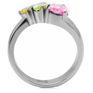 TK091 - High polished (no plating) Stainless Steel Ring with AAA Grade CZ  in Multi Color