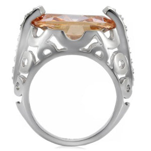 TK092 - High polished (no plating) Stainless Steel Ring with AAA Grade CZ  in Champagne