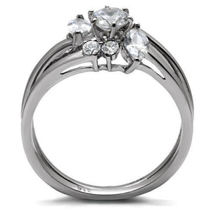 TK096 - High polished (no plating) Stainless Steel Ring with AAA Grade CZ  in Clear