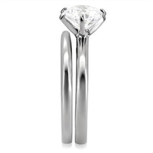 TK097 - High polished (no plating) Stainless Steel Ring with AAA Grade CZ  in Clear