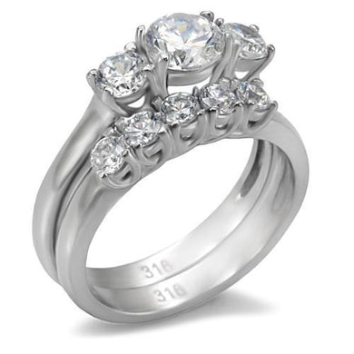 TK098 - High polished (no plating) Stainless Steel Ring with AAA Grade CZ  in Clear