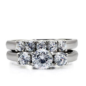 TK098 - High polished (no plating) Stainless Steel Ring with AAA Grade CZ  in Clear