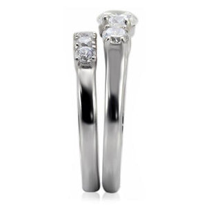 TK098 - High polished (no plating) Stainless Steel Ring with AAA Grade CZ  in Clear