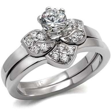 TK099 - High polished (no plating) Stainless Steel Ring with AAA Grade CZ  in Clear