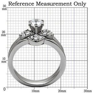 TK099 - High polished (no plating) Stainless Steel Ring with AAA Grade CZ  in Clear