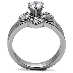 TK099 - High polished (no plating) Stainless Steel Ring with AAA Grade CZ  in Clear